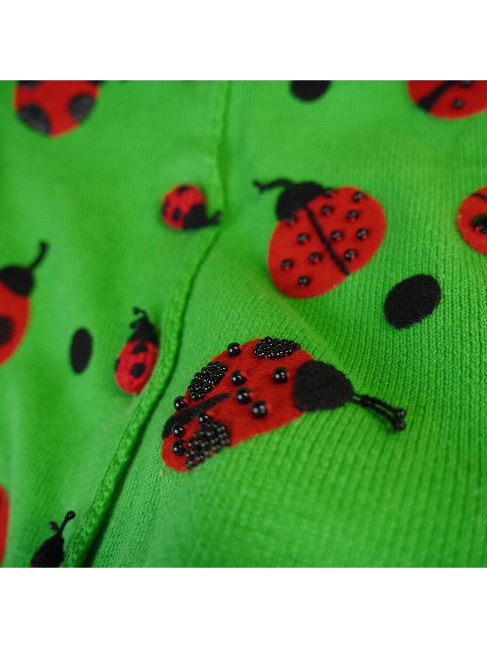 Michael Simon Women Cropped Cardigan Sweater Size Small Green Ladybug Print NWT - Picture 6 of 15
